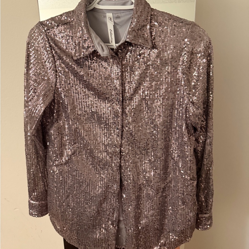 NY Collection Sequin Jacket in Silver size M